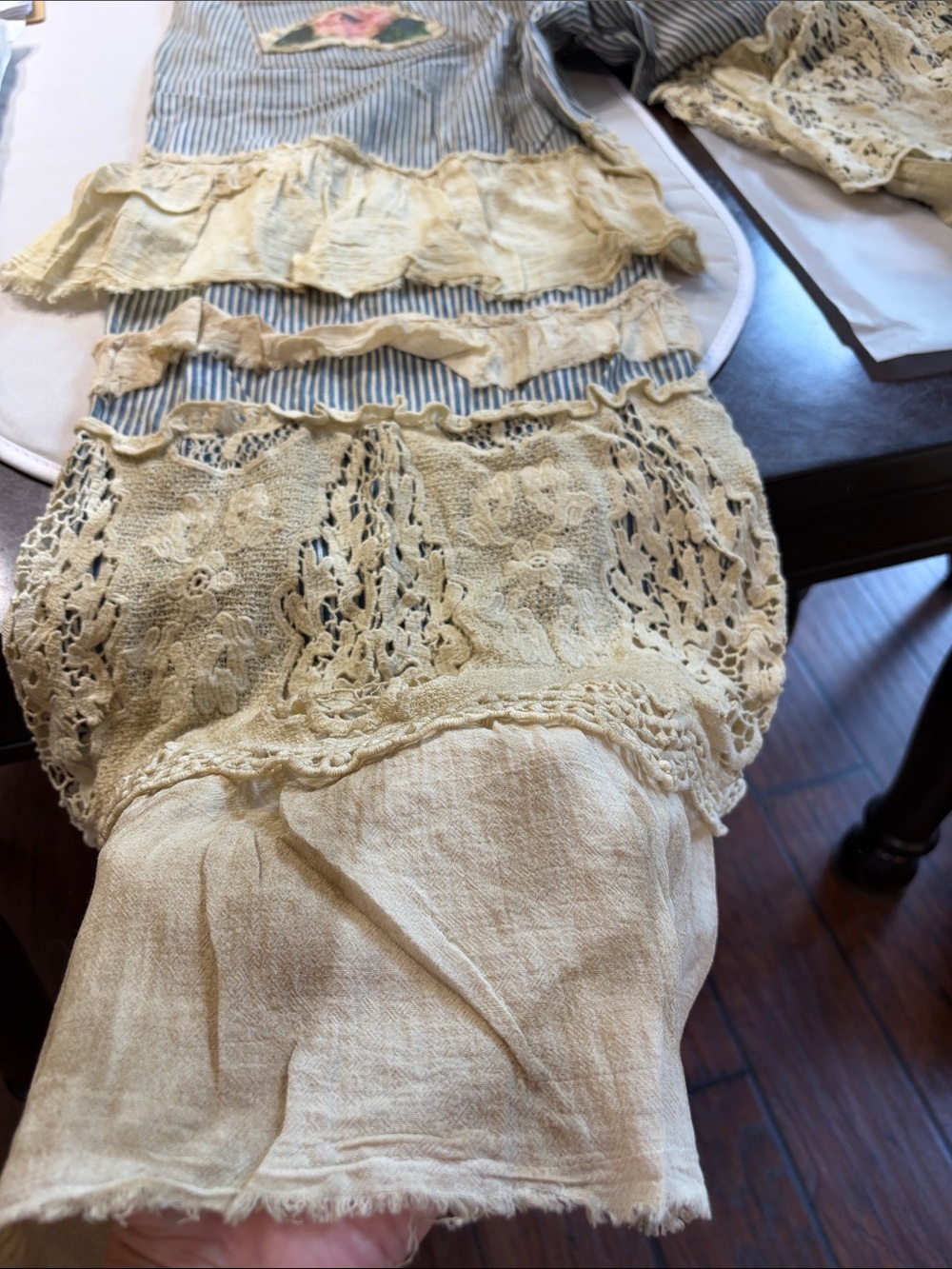 NWT A RARE BIRD Bohemian Vintage Rose Ticking High Waist Lace Denim Blue Stripe - Picture 15 of 16